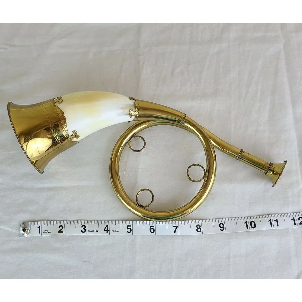 VINTAGE French Fox Hunting Blowing‎ Horn Cow Steer Bovine Bull Brass Finger Hold